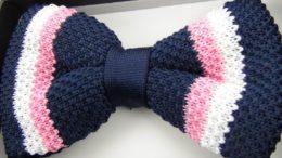 Effeti silk knit blue pink white bow tie top view
