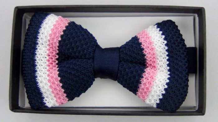 Effeti silk knit blue pink white bow tie top view