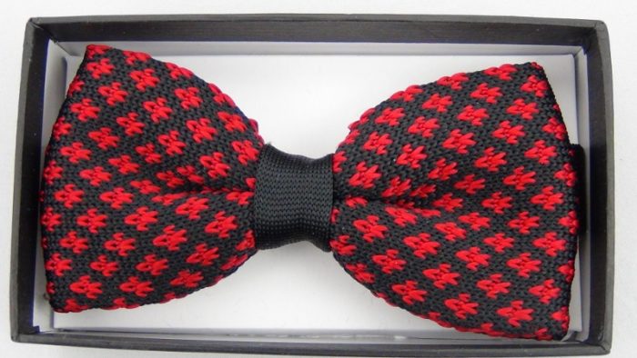 Effeti silk knit red on black bow tie top view
