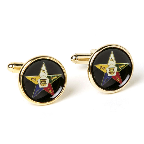New OES Order of the Eastern Star Cufflinks Enamelled Cut to Shape 