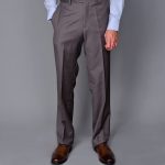 Mantoni Taupe Flat-front Wool Dress Pants