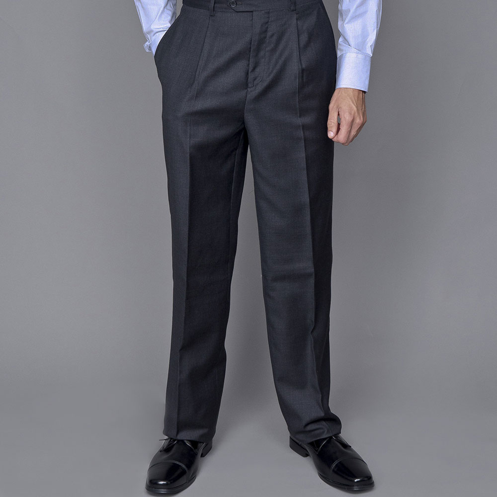 Mantoni Charcoal Super Wool Flat-front Trousers in CA - Moda Italy