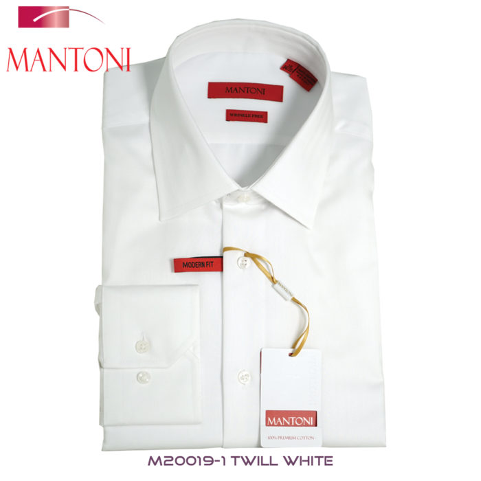 Mantoni White Herringbone Stripes Dress Shirt