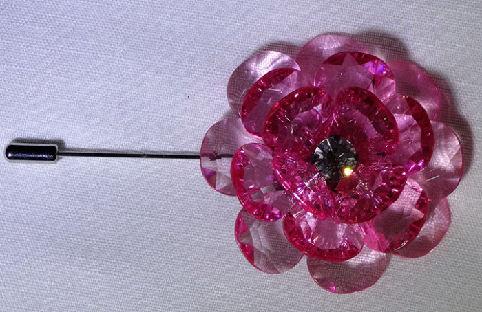 Lapel Crystal flower pin pink top view