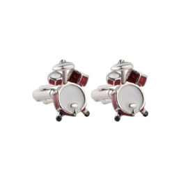 drums musician cuff-links red chrome