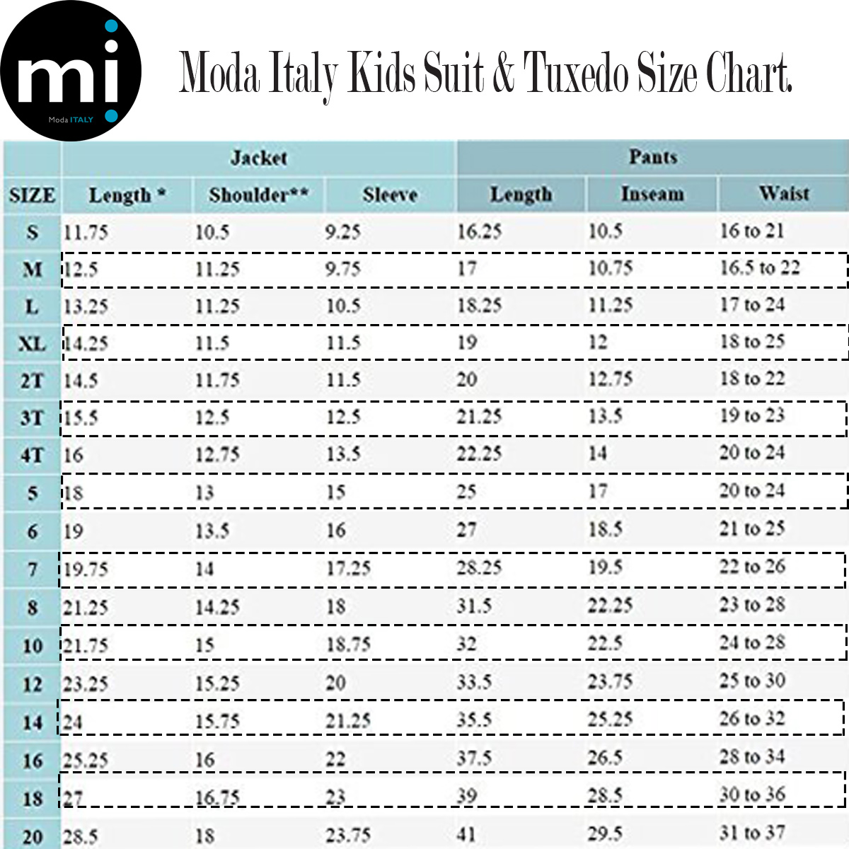 Tuxedo Sizes Chart | canoeracing.org.uk