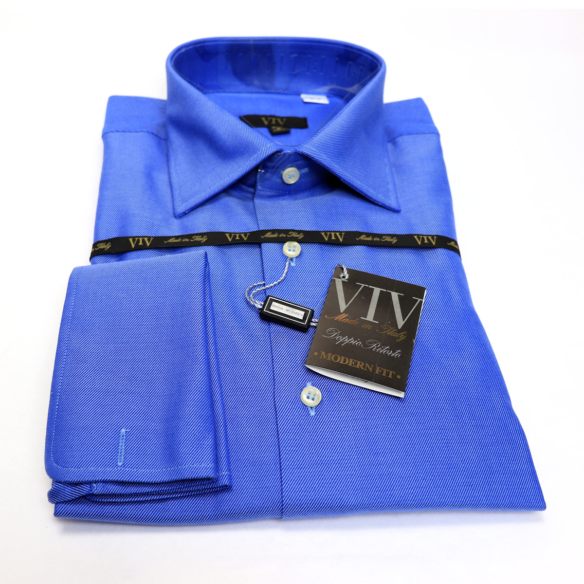 see other double cuffs too Men's Blue Double Cuff Italian Slim Fit Shirt 