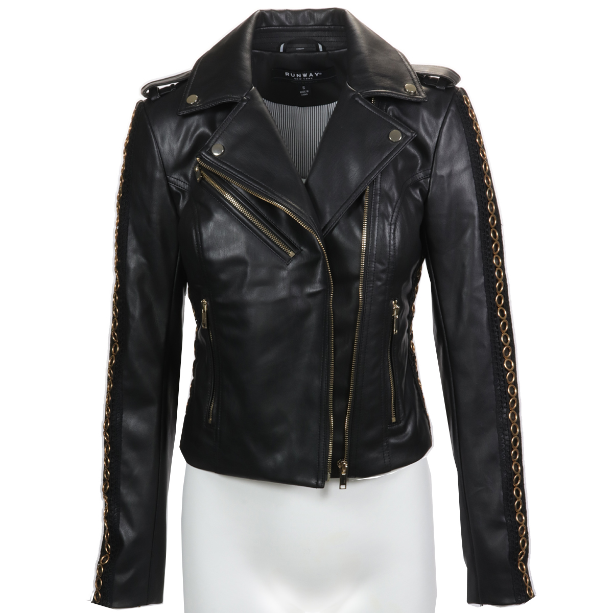 Black Biker Faux Leather Jacket in CA, - Moda Italy Fashion