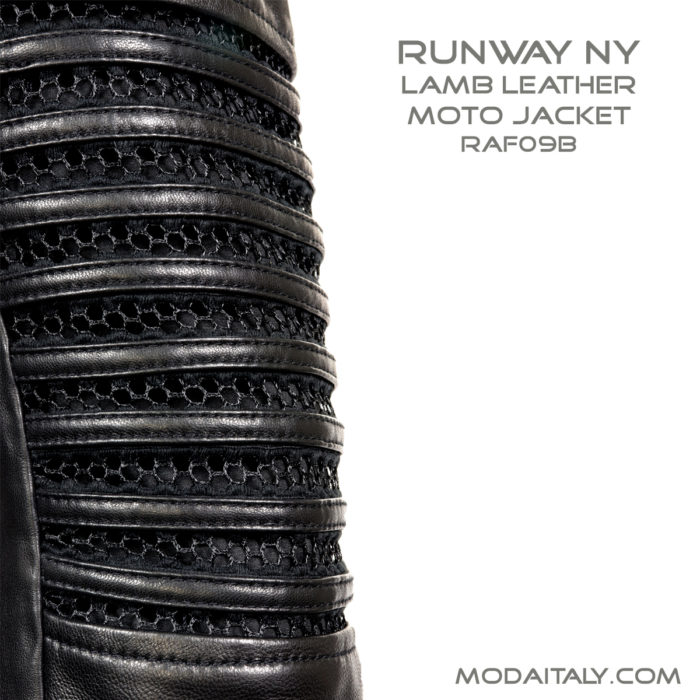 Black Lamb Leather Knit Mix Moto Jacket