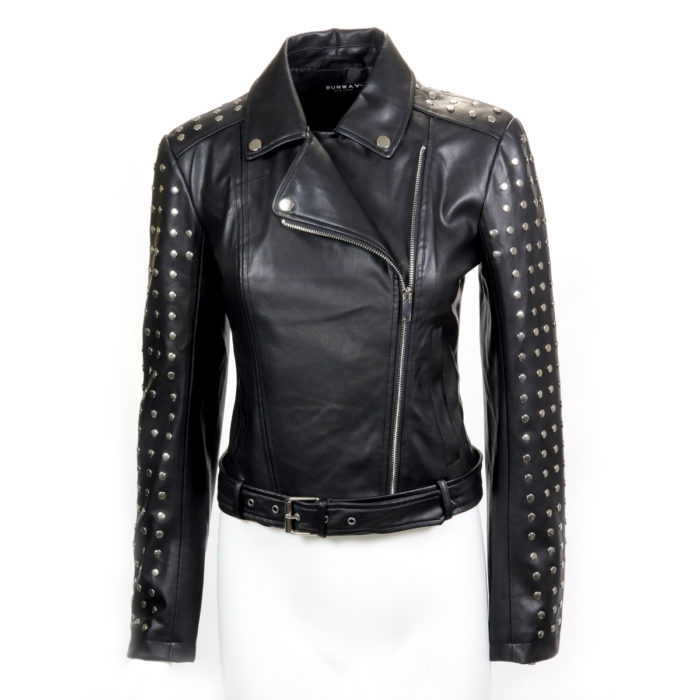 Black Studded Leatherette Biker Jacket