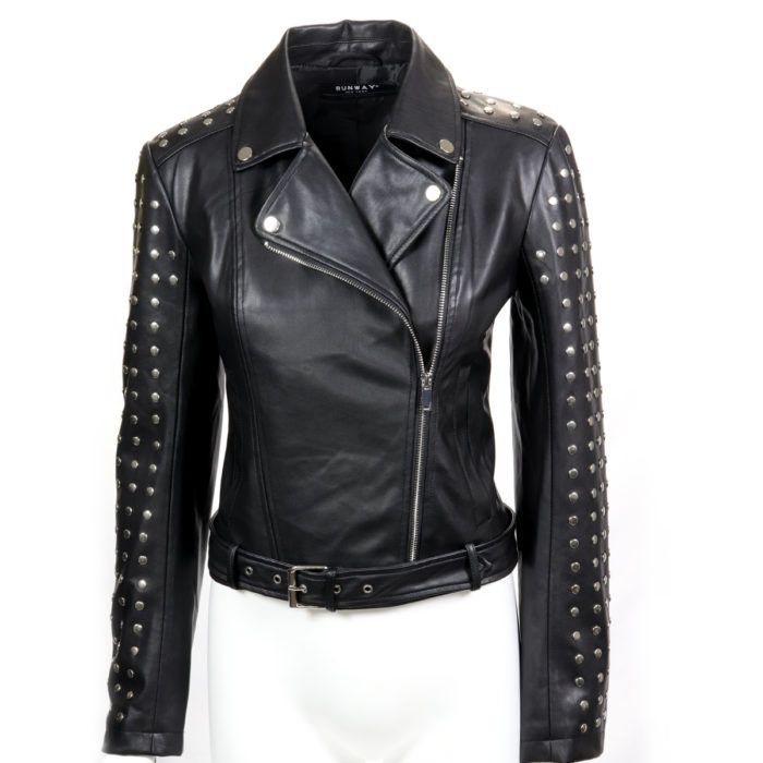 Black Studded Leatherette Biker Jacket