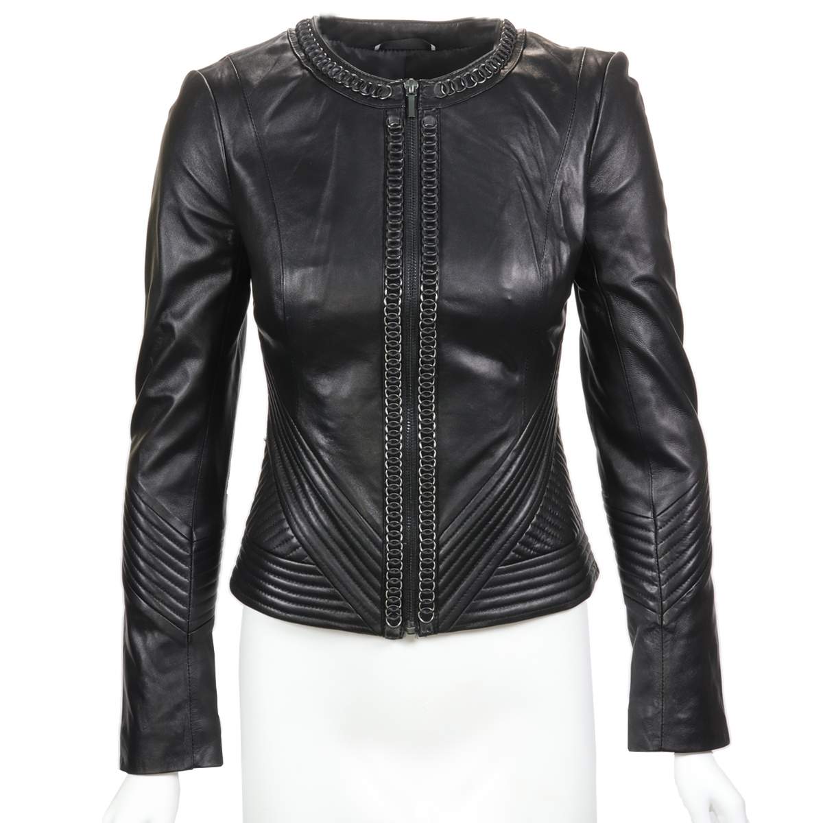 Black Embellished Leather Moto Jacket in CA, - Moda Italy Fashion