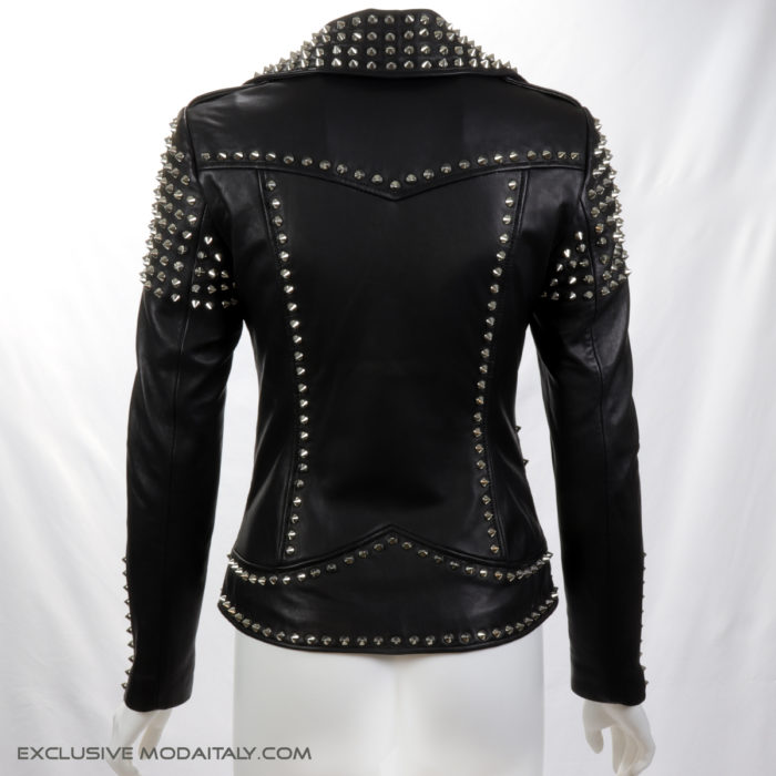 Black Studded Lambskin Leather Biker Jacket