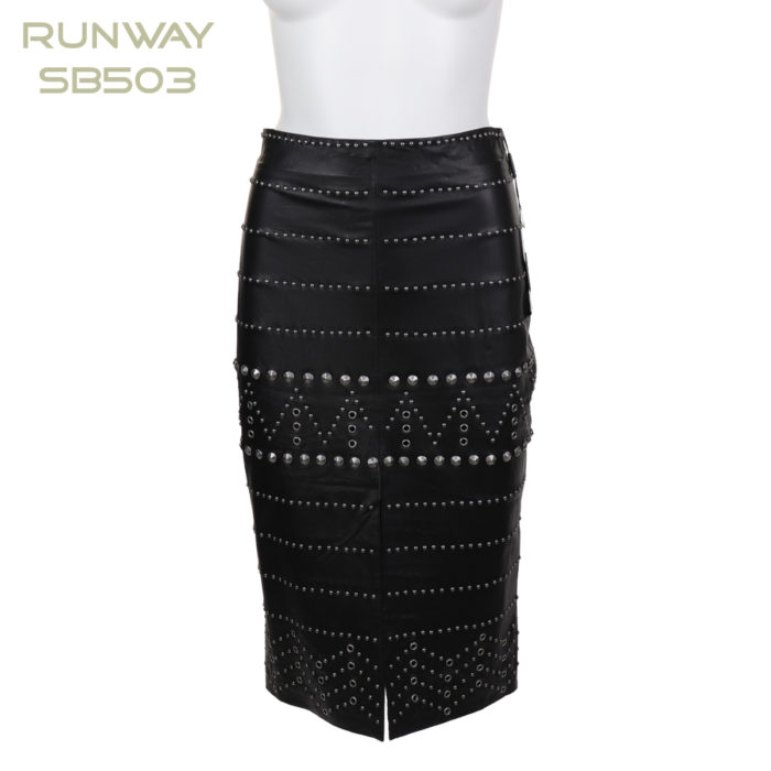 Runway NY Studded Leather Front Midi Skirt