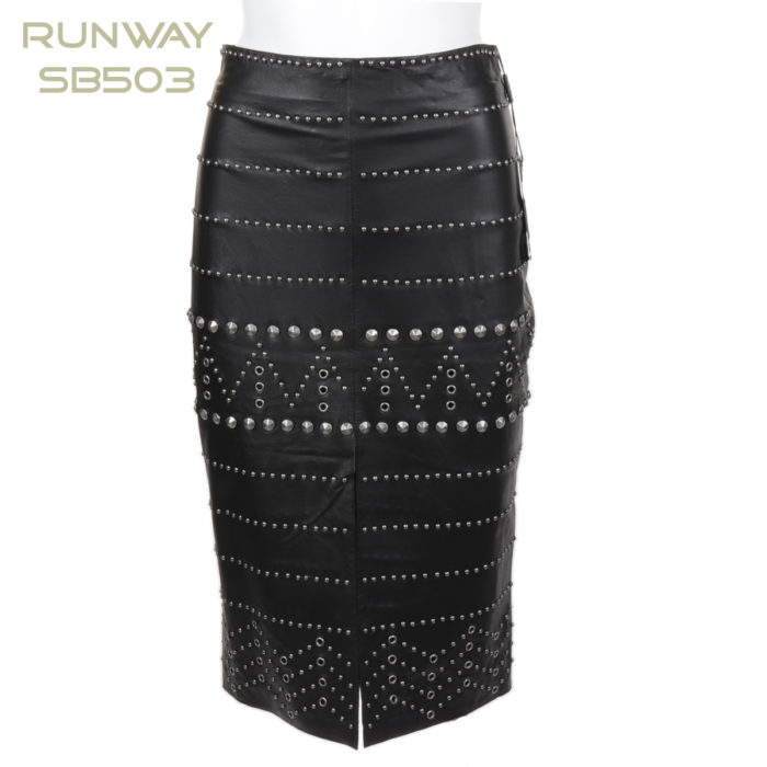 Runway NY Studded Leather Front Midi Skirt