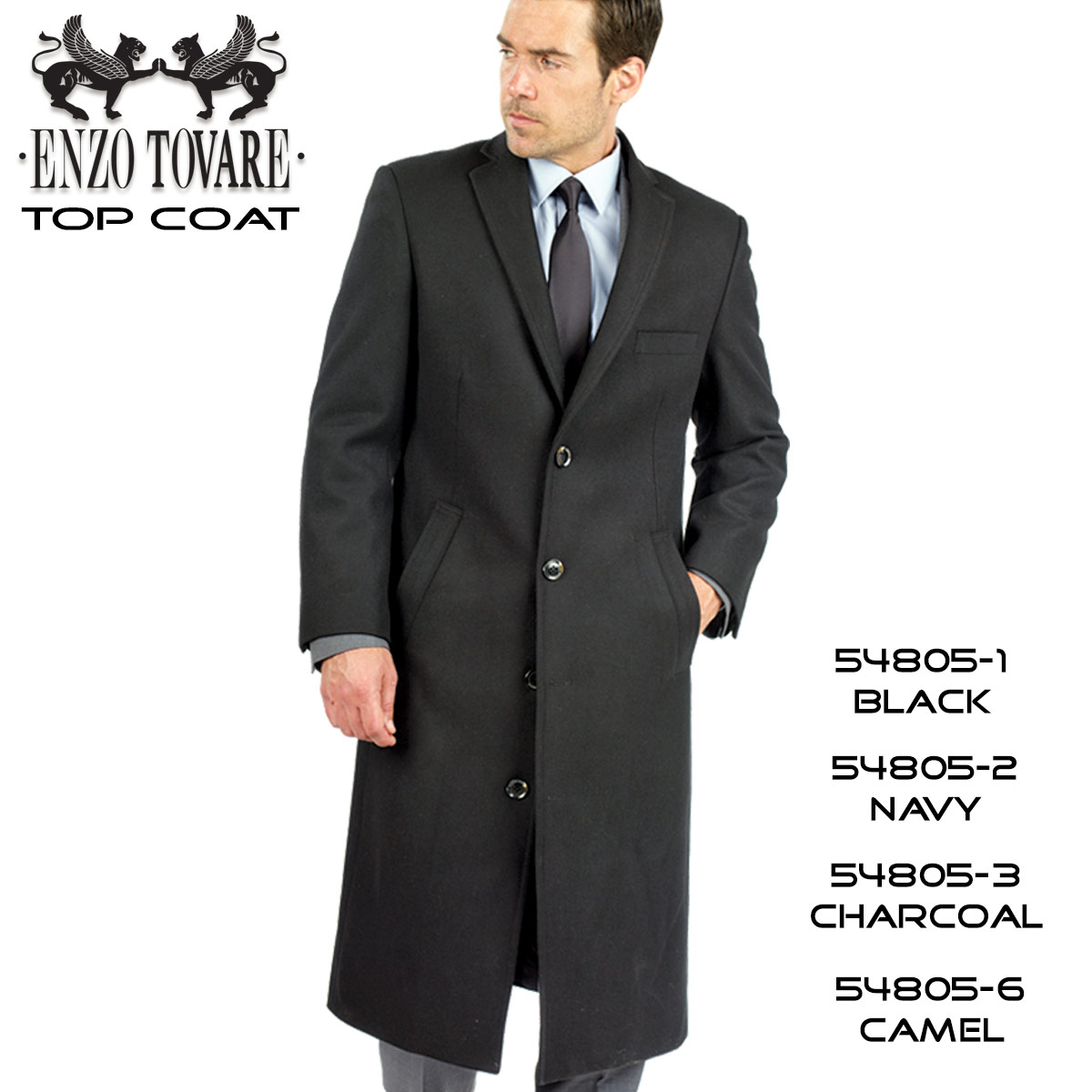 Black Double Breasted Top Coat by Enzo in CA, NY,- Moda Italy Fashion