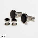 Onyx Round Castle Cufflink and Stud Set