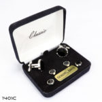 Onyx Round Castle Cufflink and Stud Set