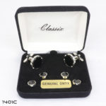 Onyx Round Castle Cufflink and Stud Set