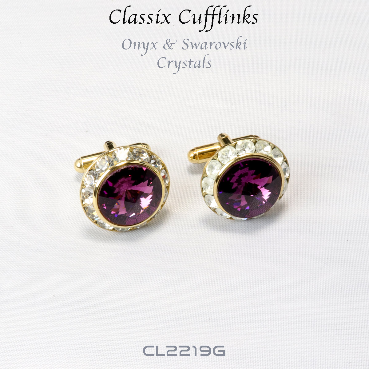Crystal Cufflinks and Studs with Black Trim and Dark Ruby Center 