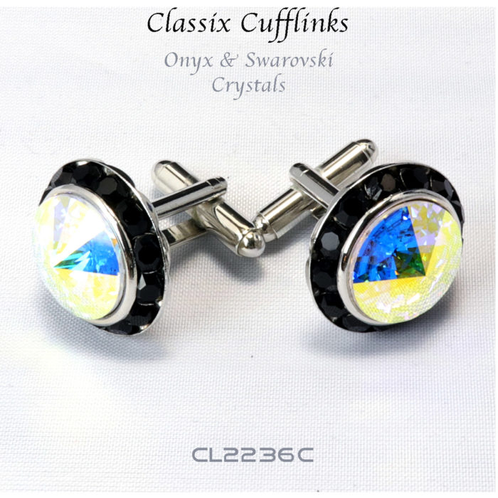 Rainbow Swarovski Crystal Cufflink & Stud Set
