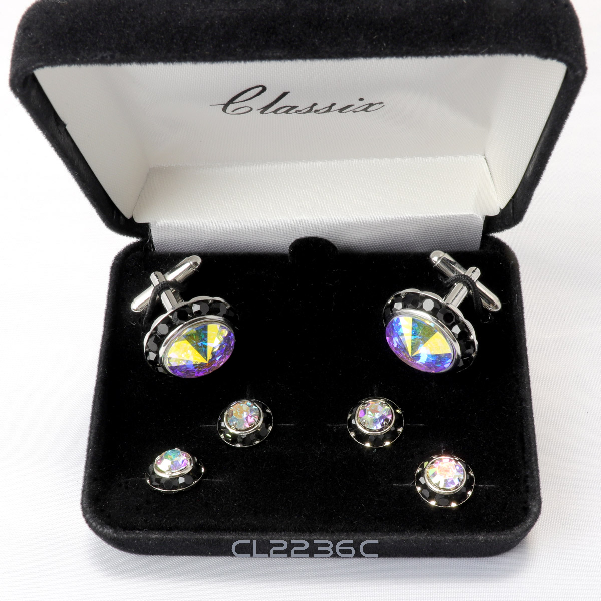 Crystal Cufflinks and Studs with Black Trim and Topaz Center 