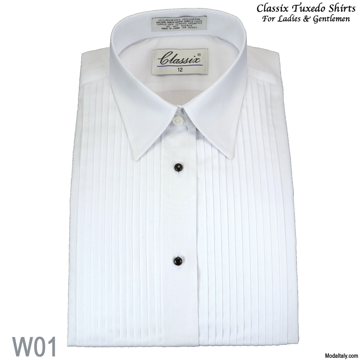 Classix Mens Tuxedo Shirt Poly/Cotton Laydown Collar 1/4 Pleat 