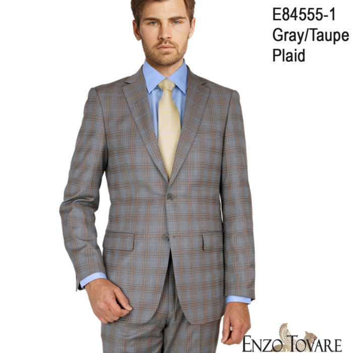 Enzo Gray Taupe plaid suit
