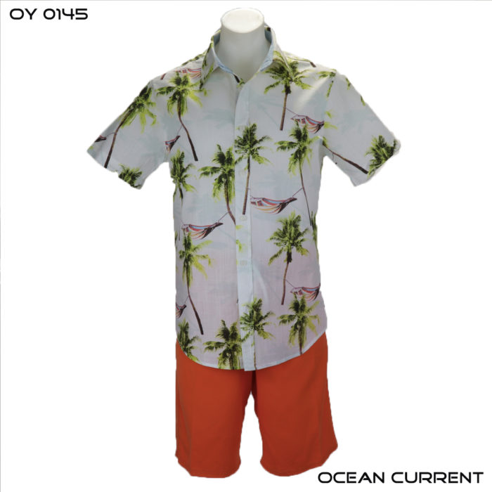 Ocean Current White & Green Palm Hawaiian Shirt