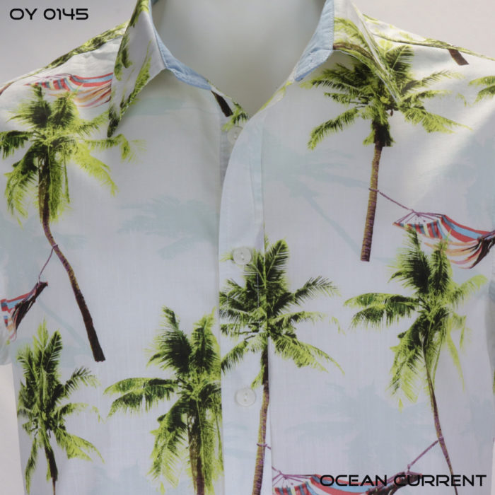 Ocean Current White & Green Palm Hawaiian Shirt