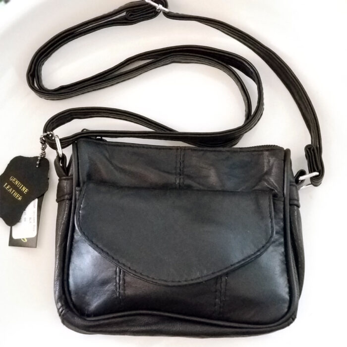 Genuine Black Leather Shoulder Bag. 5"X6"X1.5"