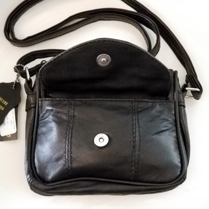 Genuine Black Leather Shoulder Bag. 5"X6"X1.5"