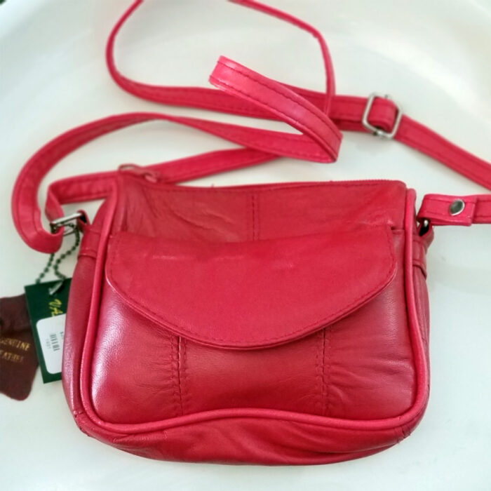 Genuine Red Leather Shoulder Bag. 5"X6"X1.5"