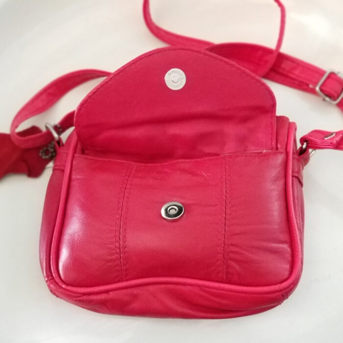 Genuine Red Leather Shoulder Bag. 5"X6"X1.5"