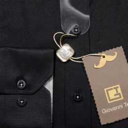 Giovanni Testi Black Laydown Dress Shirt Micro-Diamond Fabric