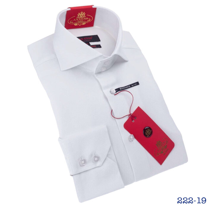 Axxess High-Collar White Dress Shirts Spread Collar Barrell cuff