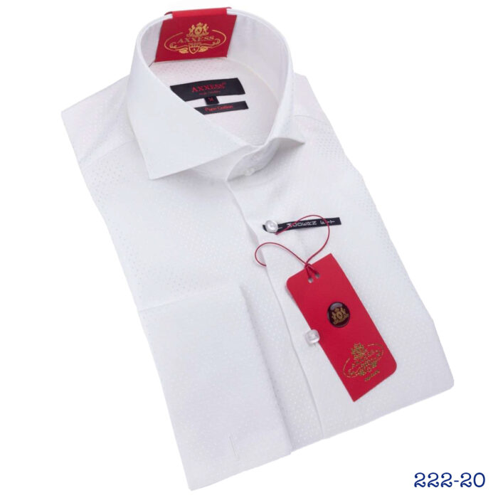 Axxess High-Collar White Dress Shirts Spread Collar French Cuff