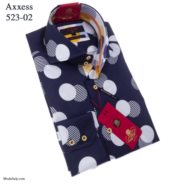 Axxess Navy Spread High-Collar Barrel Cuff Dress Shirt