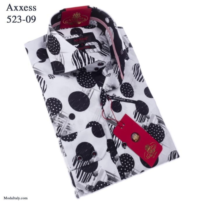 Axxess Cutaway Spread High-Collar Dress Shirts BLK-Dot Pattern