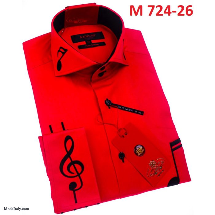 AXXESS Musician High Collar Dress Shirts Red