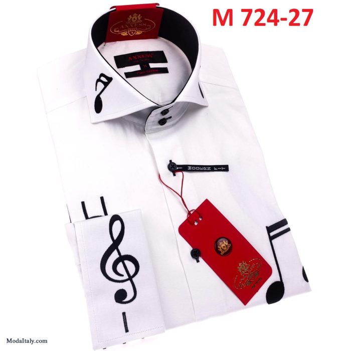 AXXESS Musician High Collar Dress Shirts White BLK