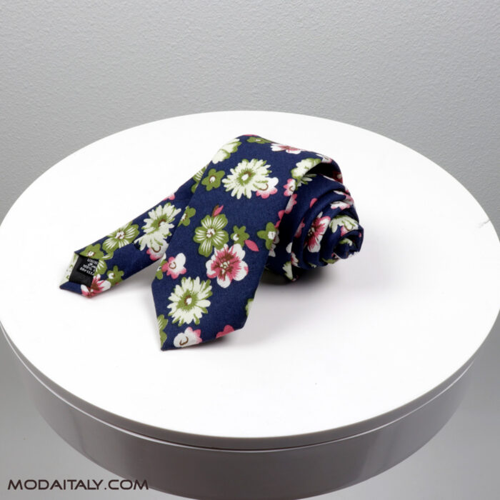 Skinny Tie Dazi Floral Navy Cotton Necktie