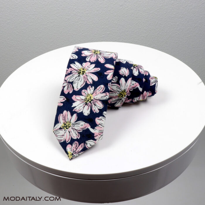 Skinny Tie Floral Navy Necktie