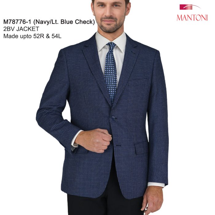 Navy / Lt. Gray Plaid 100% Wool Sports Coat by Mantoni