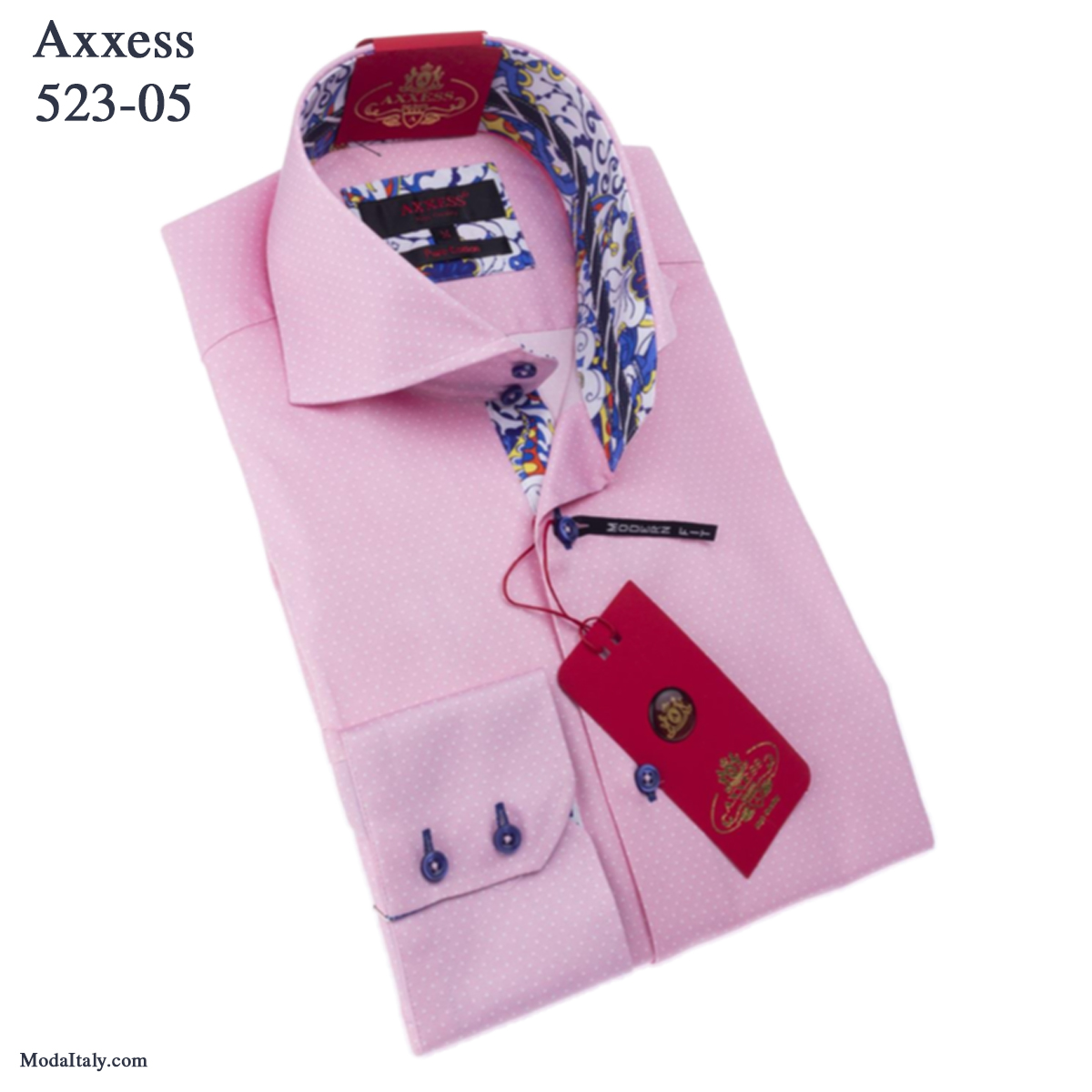 Axxess Pink High-Collar Dress Shirts Spread Collar - Moda Italy Fashion