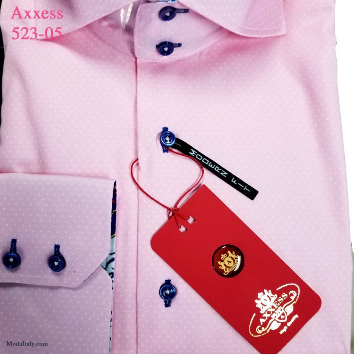 Axxess Pink High-Collar Dress Shirts Spread Collar