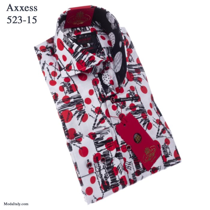 Axxess Cutaway Spread High-Collar Dress Shirts RED-Dot Line Pattern