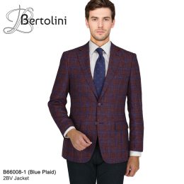 Bertolini Blue/Red Plaid Blazer Beautiful & soft Silk & Wool Blend 2 Botton Jacket