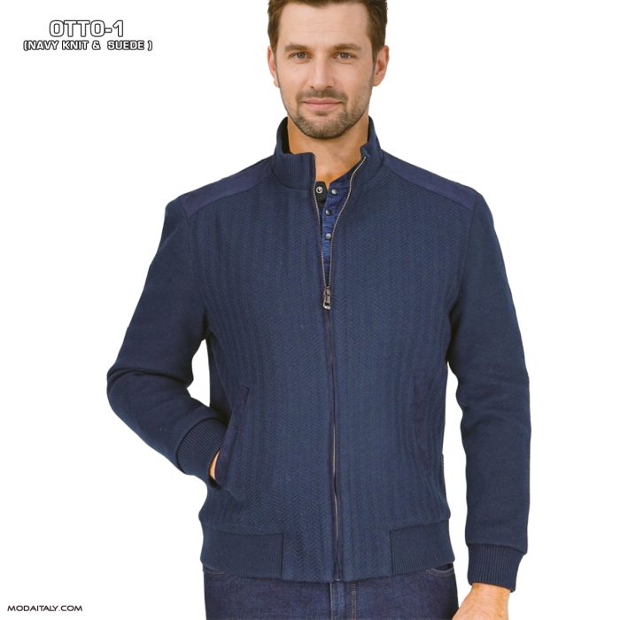 Otto Navy Enzo Knit & Suede Jacket - Moda Italy Fashion