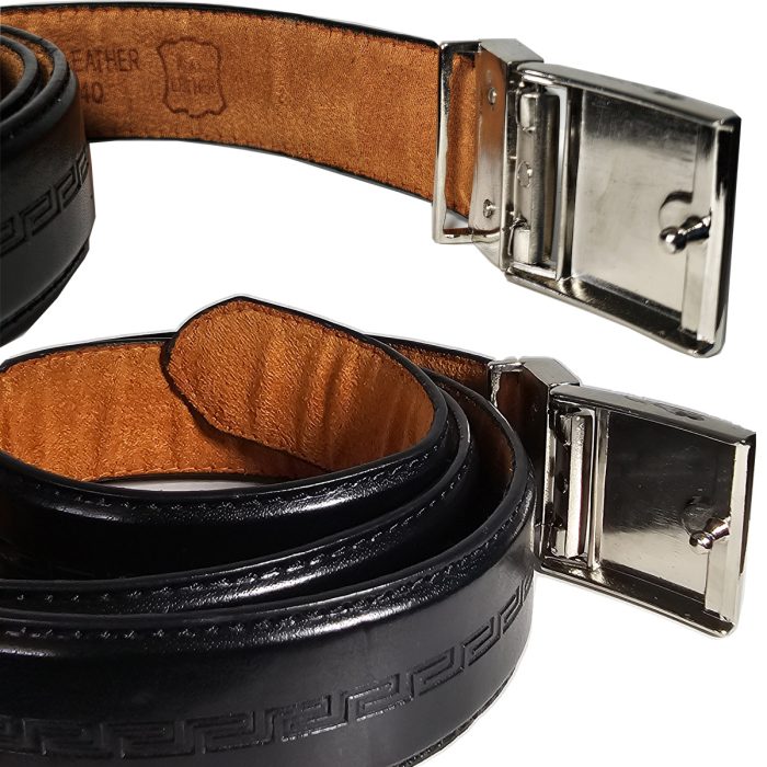 Black & Brown 35MM Leather w/ Chrome Giovanni Logo Plague Buckle Belt